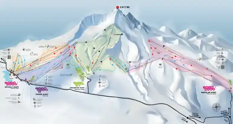 Gəncə Erciyes Dağı açık olan kayak pistleri ve çalışan mekanik tesisler
